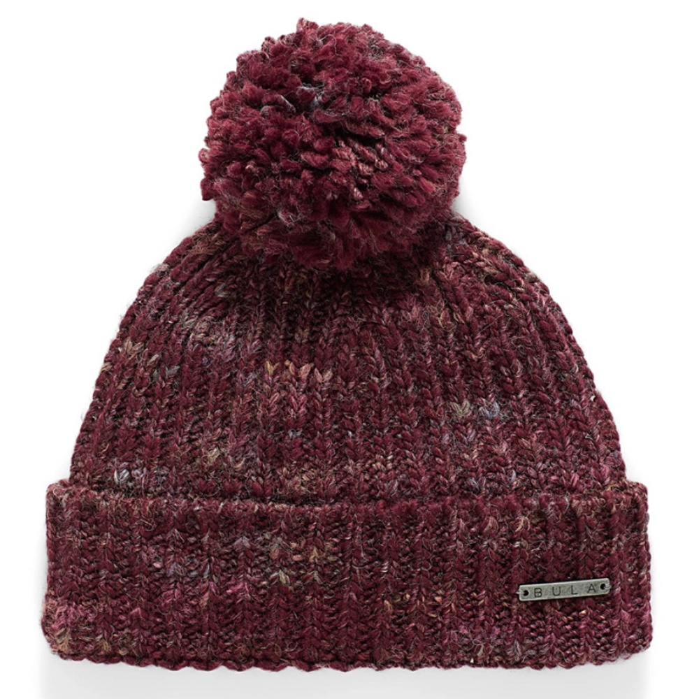 Bula Janelle burgundy pompom wool blend chunky tuque NWT